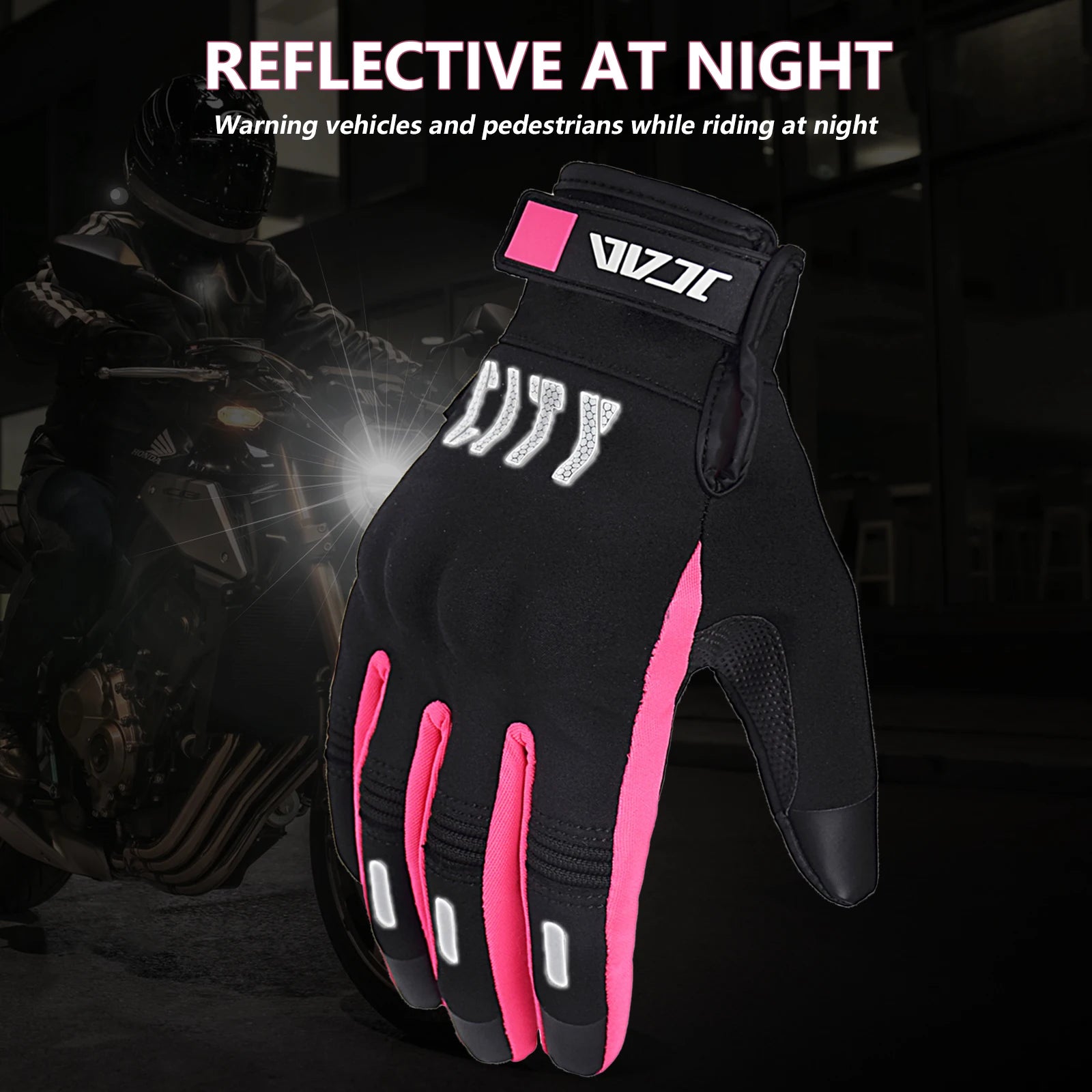 Pink Windproof Motorcycle Gloves Touch Screen Use