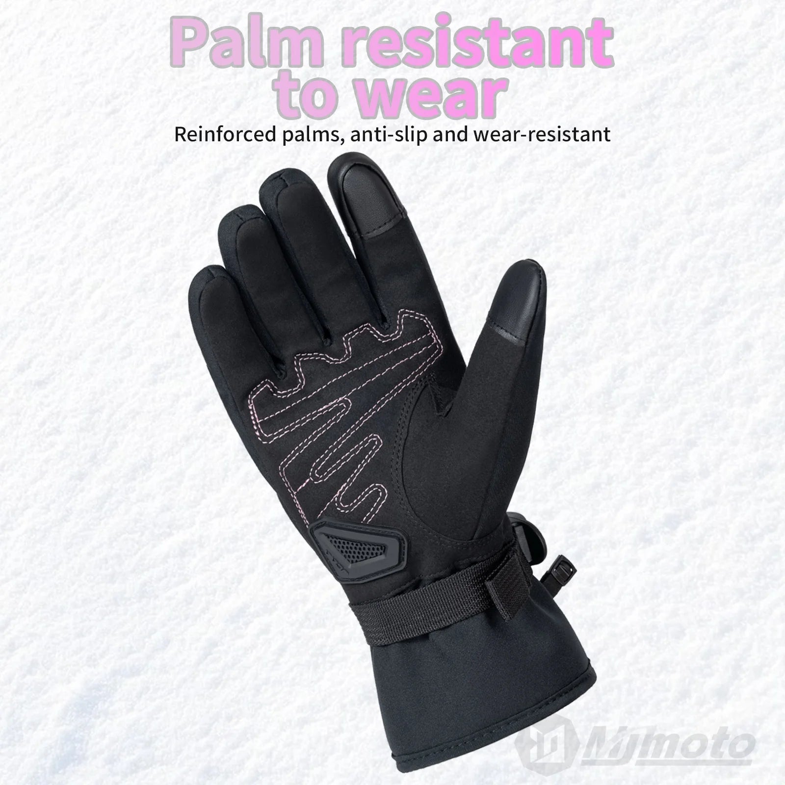 Pink Winter Thermal Motorcycle Gloves Waterproof and Touchscreen Use