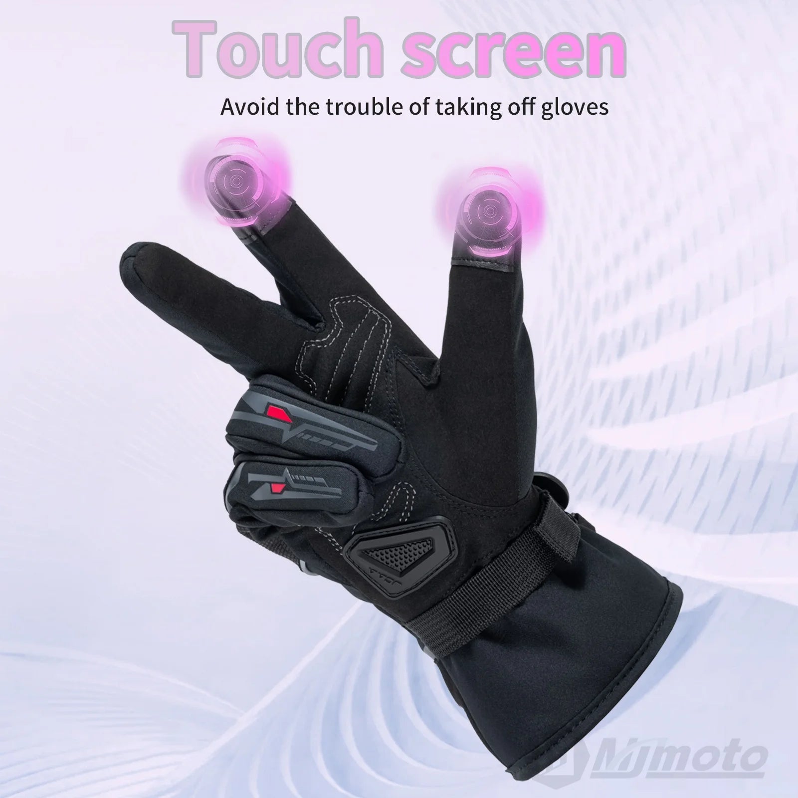 Pink Winter Thermal Motorcycle Gloves Waterproof and Touchscreen Use