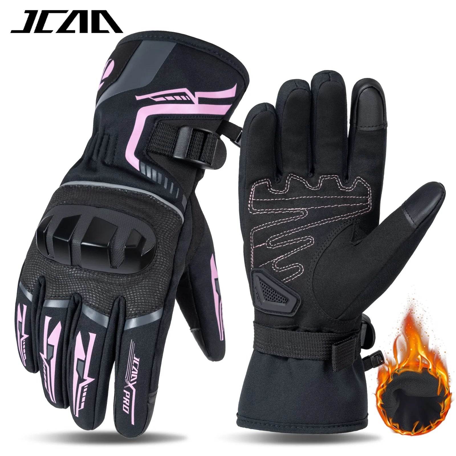 Pink Winter Thermal Motorcycle Gloves Waterproof and Touchscreen Use