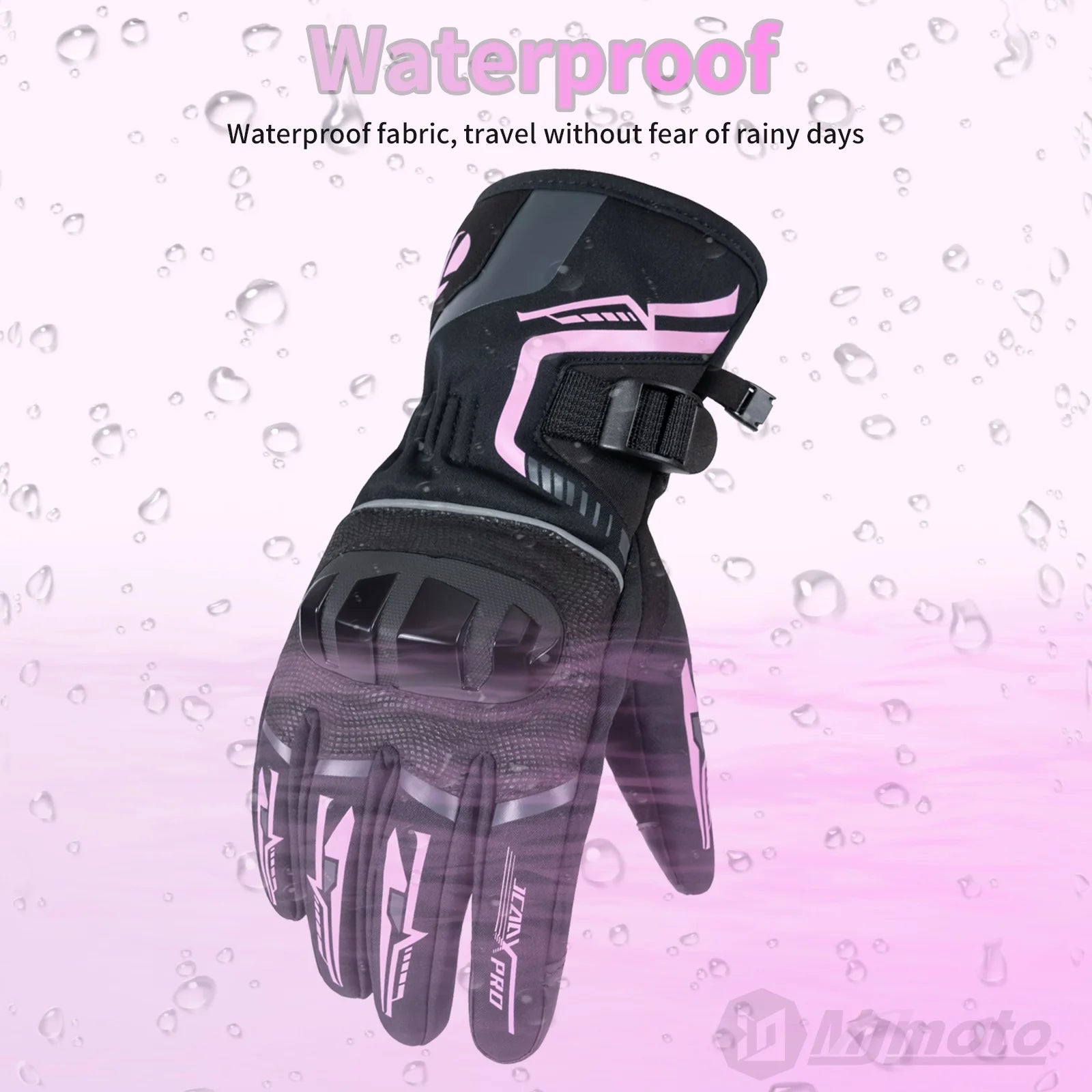 Pink Winter Thermal Motorcycle Gloves Waterproof and Touchscreen Use