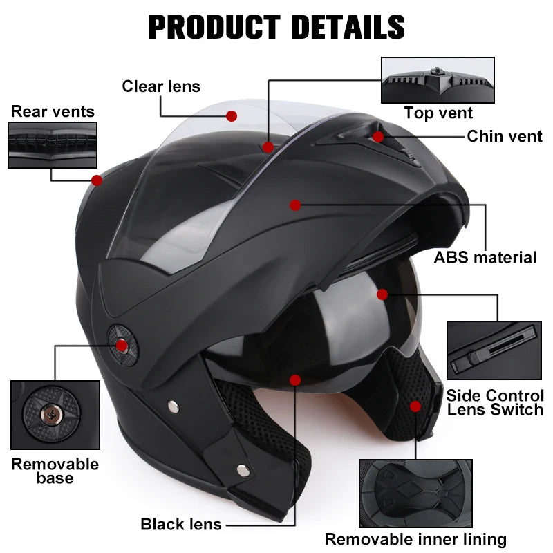 DOT Certification Unisex Modular Motorcycle Helmet Double Lens Cross Section